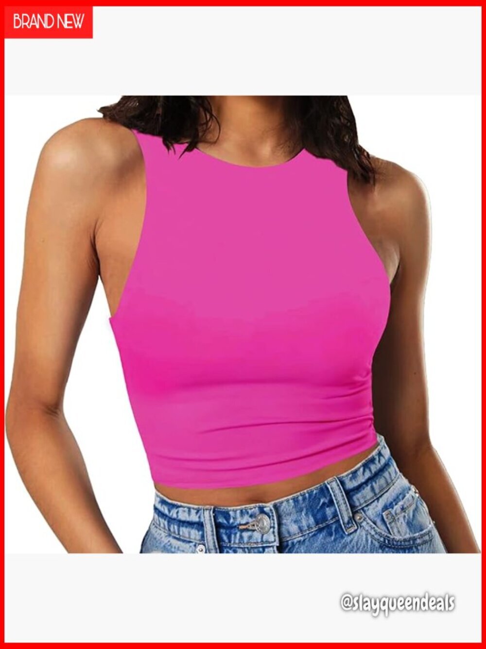 Sleeveless Cropped Tank Top High Neck Stretchy Fitted Basic Crop Top
